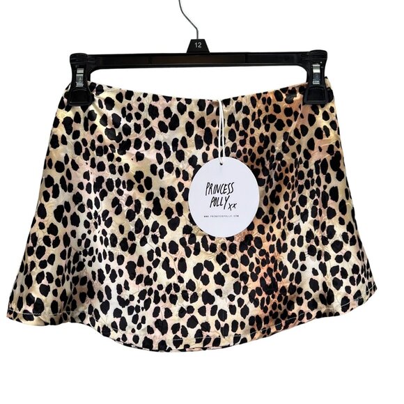Princess Polly Leopard Print Skirt Jemima Grace Mini 2 Satin Lined Brown NWT - Picture 1 of 6